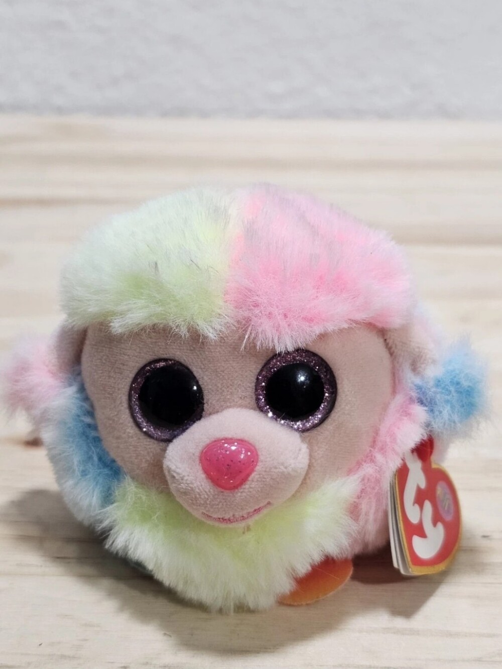 ​Ty Puffies Rainbow Pastel Multi Color Plush Ball Stuffed Animal Big Glitter Eye